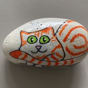 Hand-Painted Cat Rock Art Orange Tabby